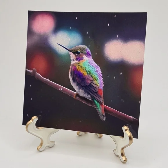 Framed 4x4 Hummingbird Fantasy Art Watercolor Oil Painting Print - Picture 8 of 11